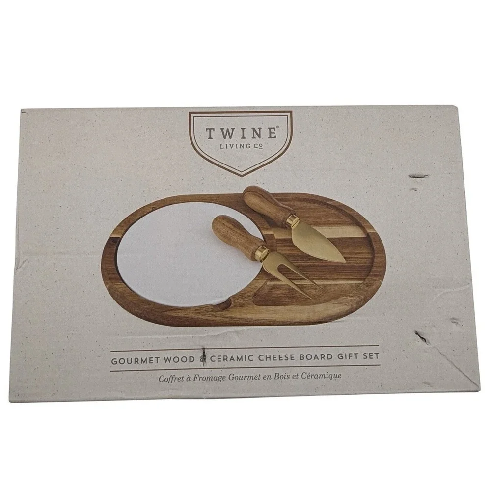 Twine Living Co Gourmet Wood & Ceramic Cheese Board Gift Set –‎ New